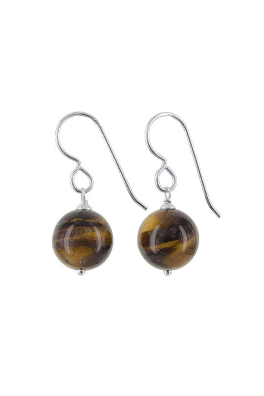 Brown Earrings, Tigers Eye 10MM Bead Earrings