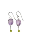Green Peridot, Purple Amethyst Raw Gemstone Dangle Earrings
