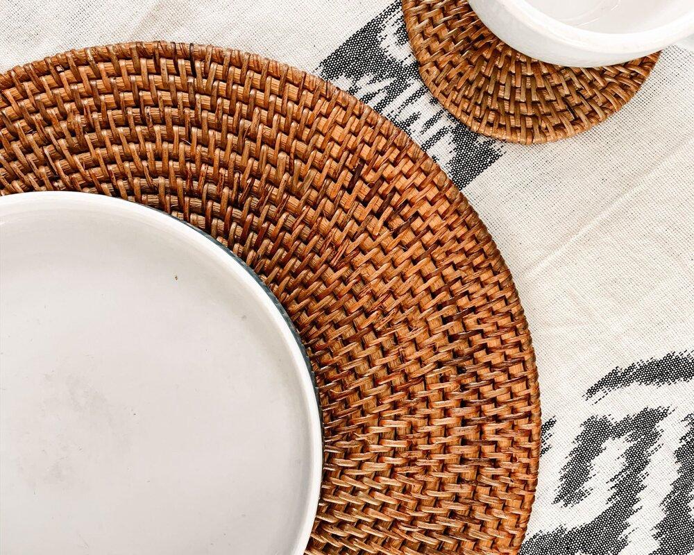 Rattan Placemat and Coaster Set | Natural Table Decor