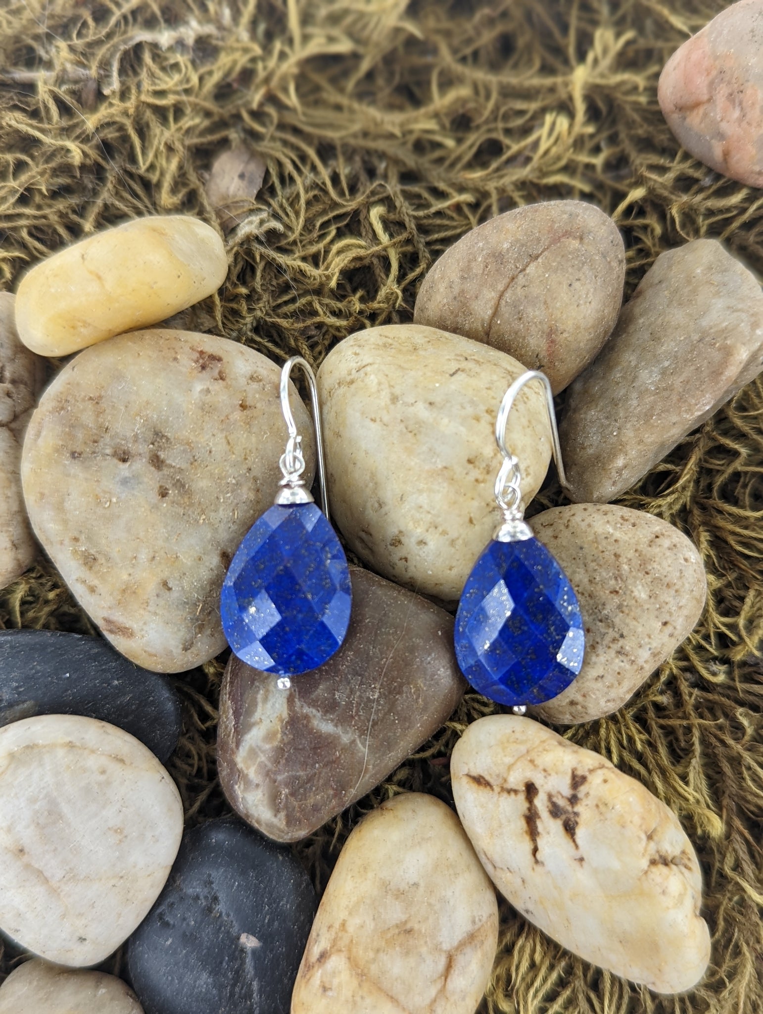 Navy Blue Lapiz Lazuli Dangle Silver Earrings
