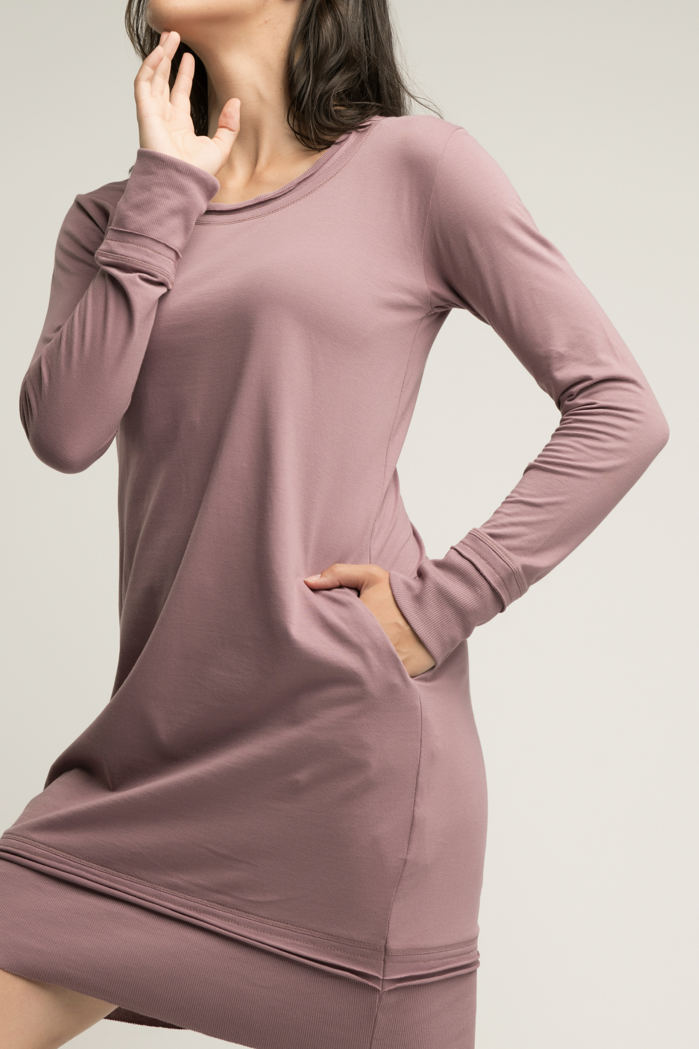Mauve Pink Long Sleeve Pocket Dress