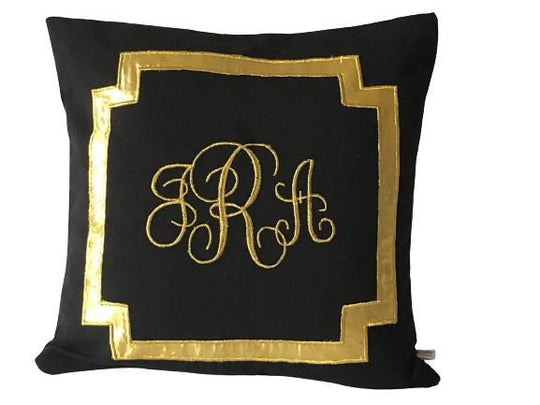 Black Gold Square Monogrammed Pillows, Monogram Gift Idea