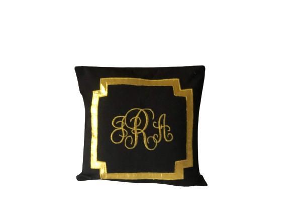 Black Gold Square Monogrammed Pillows, Monogram Gift Idea